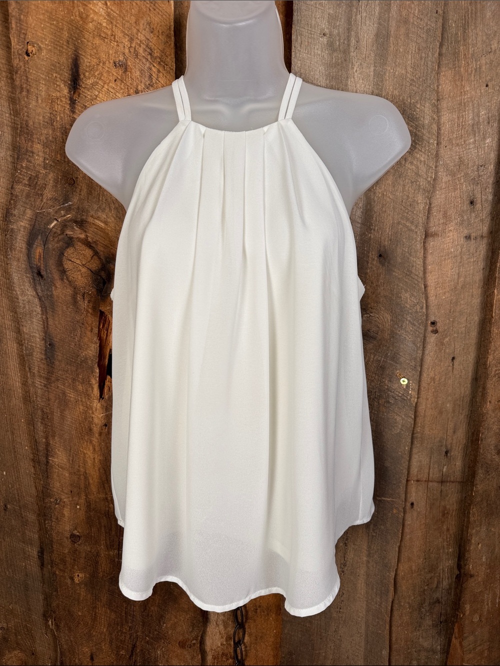 Monteau White Pleated Halter Tank Top